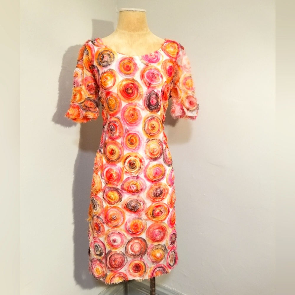 SHARON YOUNG 3D DRESS VINTAGE 90S CIRCULAR SWIRL GEOMETRIC ARTISTIC Y2K PARTY 12